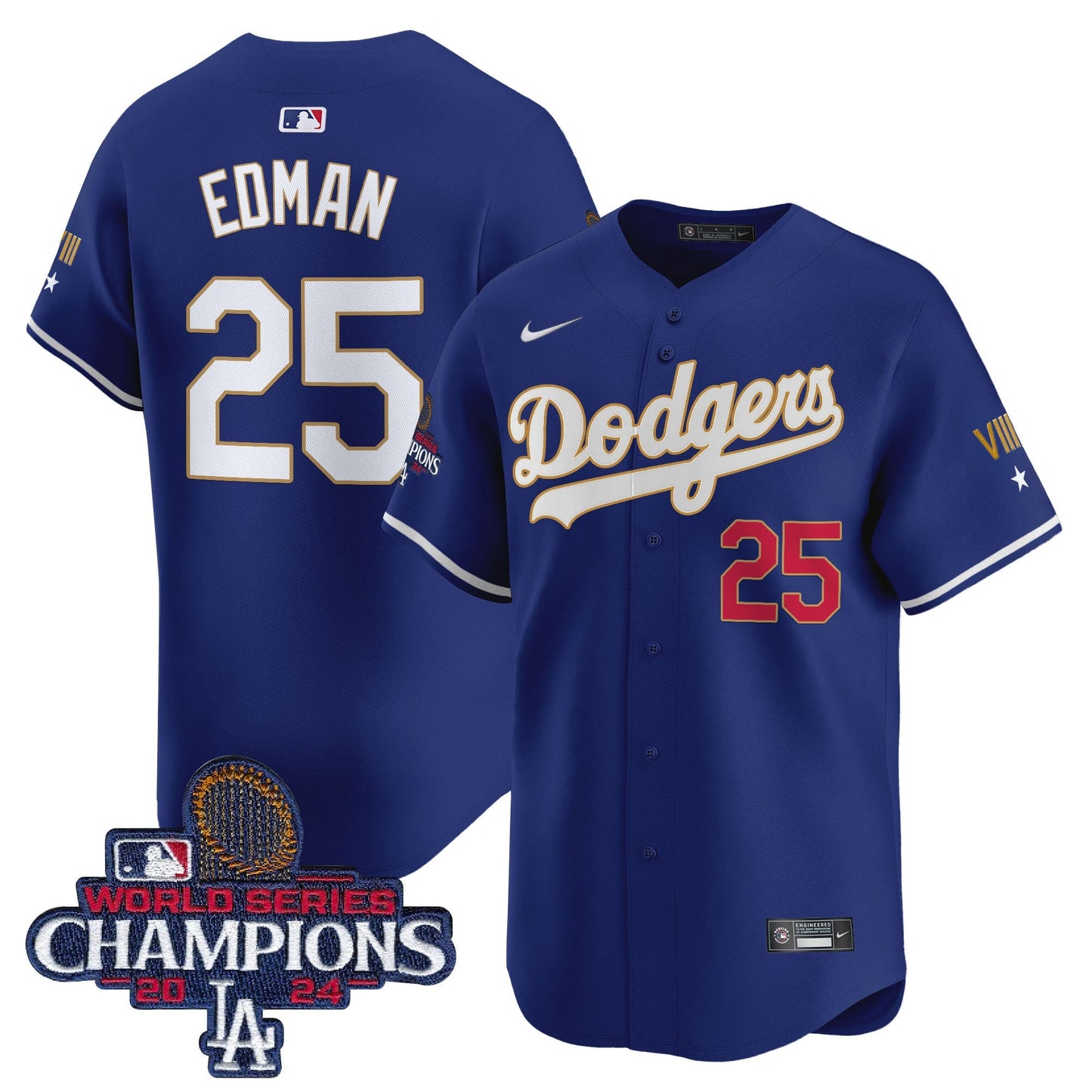 Men's Dodgers 2024 World Series Champions Gold Trim Vapor Premier Limited Jersey - All Stitched