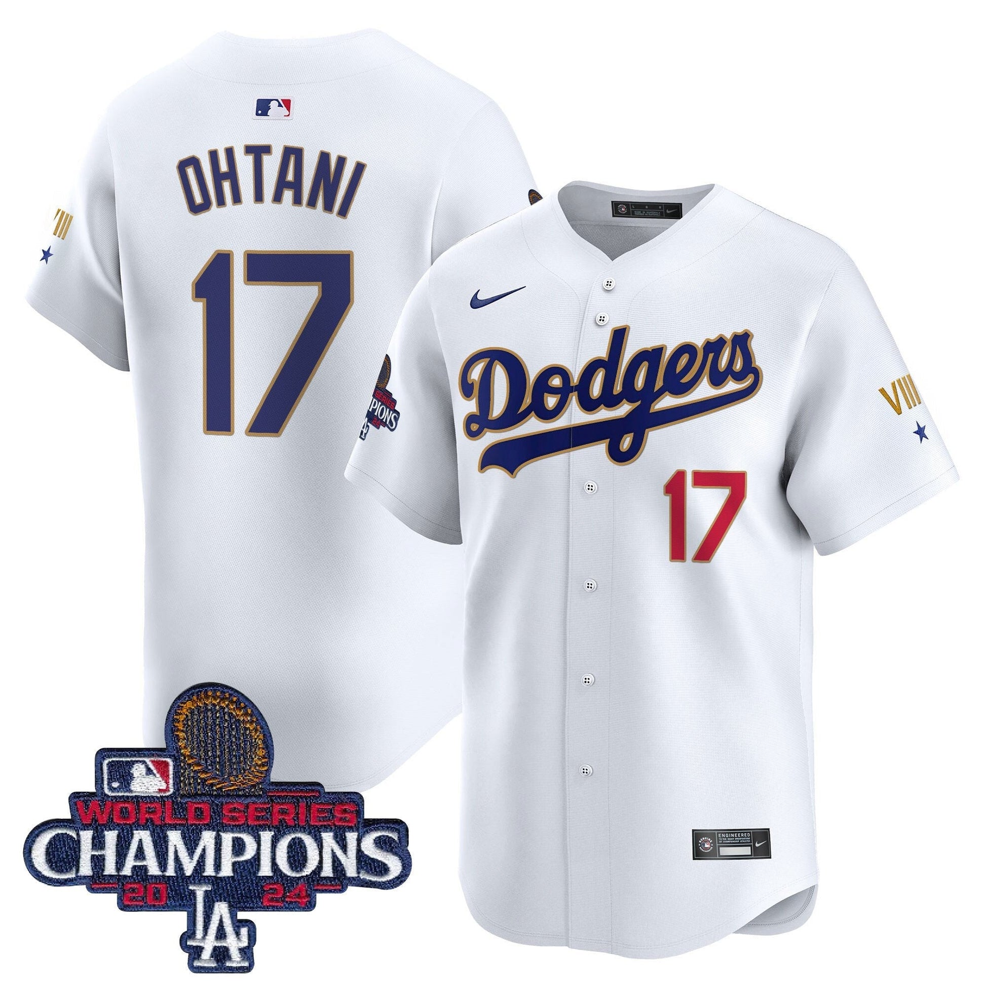 Men's Dodgers 2024 World Series Champions Gold Trim Vapor Premier Limited Jersey - All Stitched