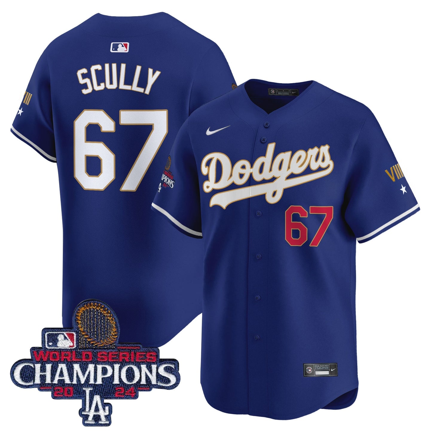 Men's Dodgers 2024 World Series Champions Gold Trim Vapor Premier Limited Jersey - All Stitched