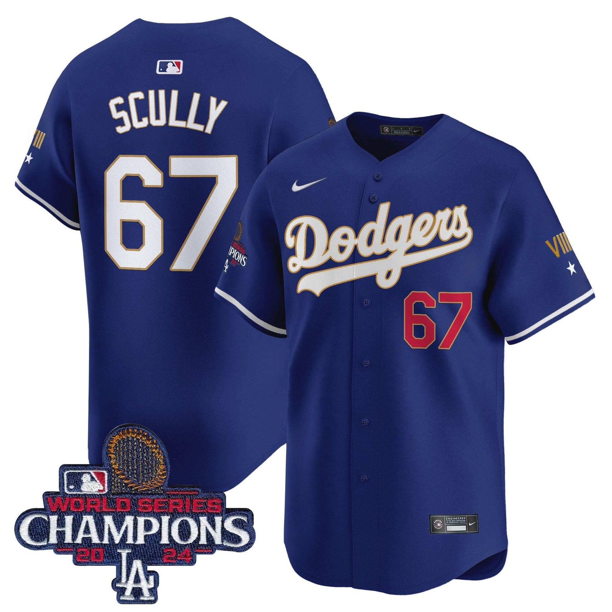 Men's Dodgers 2024 World Series Champions Gold Trim Vapor Premier Limited Jersey - All Stitched