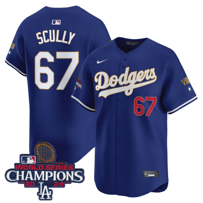 Men's Dodgers 2024 World Series Champions Gold Trim Vapor Premier Limited Jersey - All Stitched