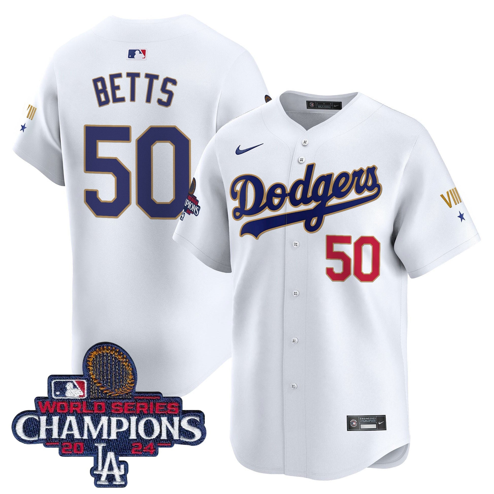 Men's Dodgers 2024 World Series Champions Gold Trim Vapor Premier Limited Jersey - All Stitched