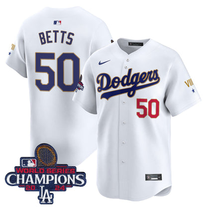 Men's Dodgers 2024 World Series Champions Gold Trim Vapor Premier Limited Jersey - All Stitched