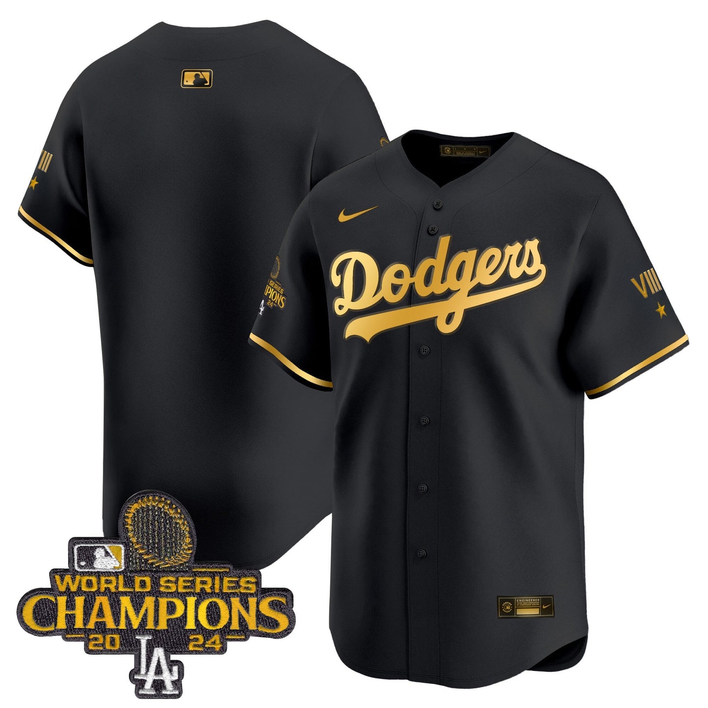 Men's Dodgers 2024 World Series Champions Gold Trim Vapor Premier Limited Jersey - All Stitched