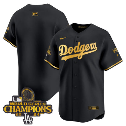 Men's Dodgers 2024 World Series Champions Gold Trim Vapor Premier Limited Jersey - All Stitched