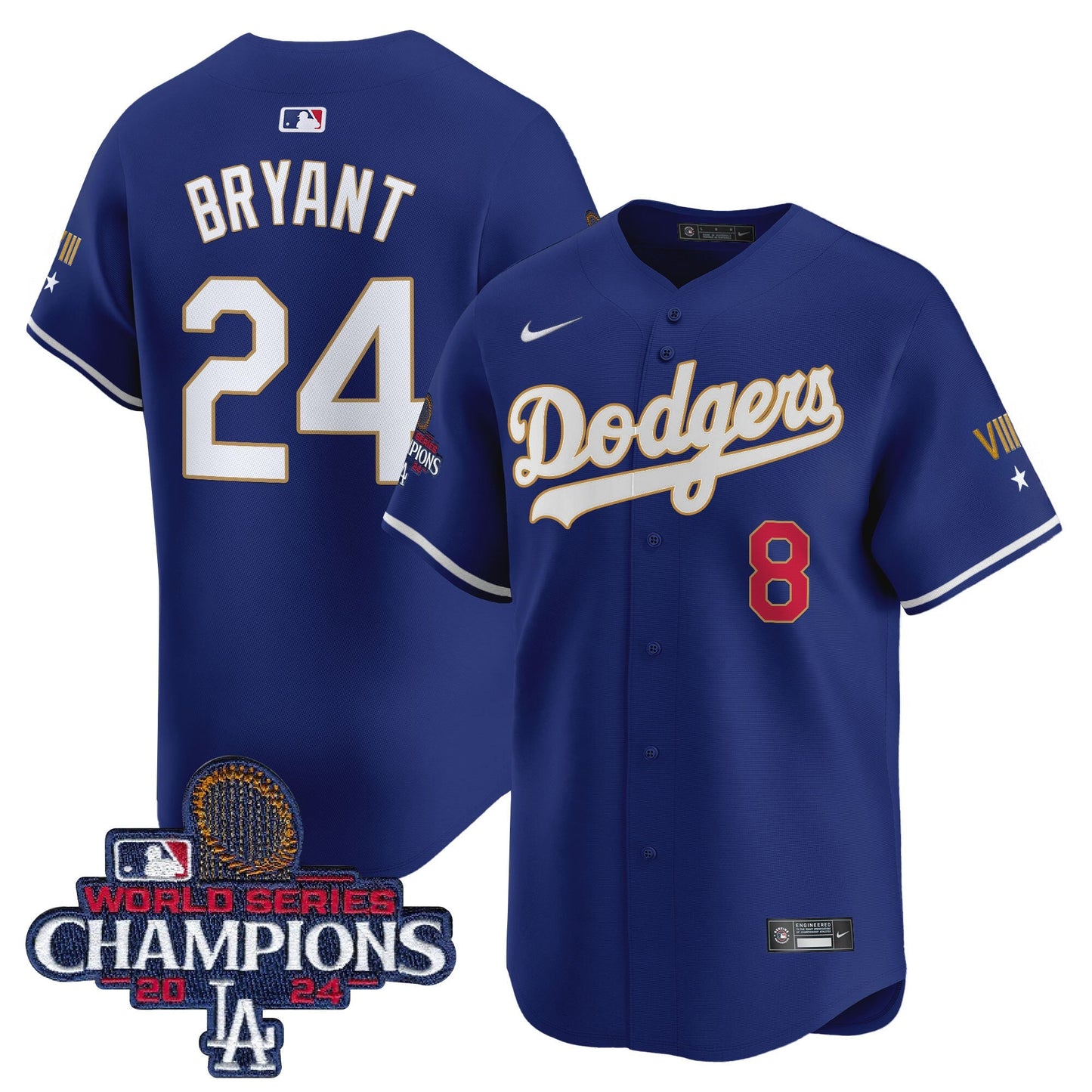 Men's Dodgers 2024 World Series Champions Gold Trim Vapor Premier Limited Jersey - All Stitched