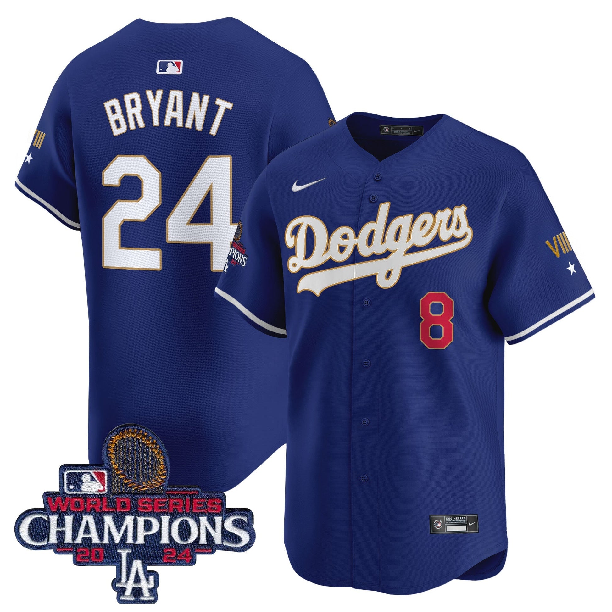 Men's Dodgers 2024 World Series Champions Gold Trim Vapor Premier Limited Jersey - All Stitched