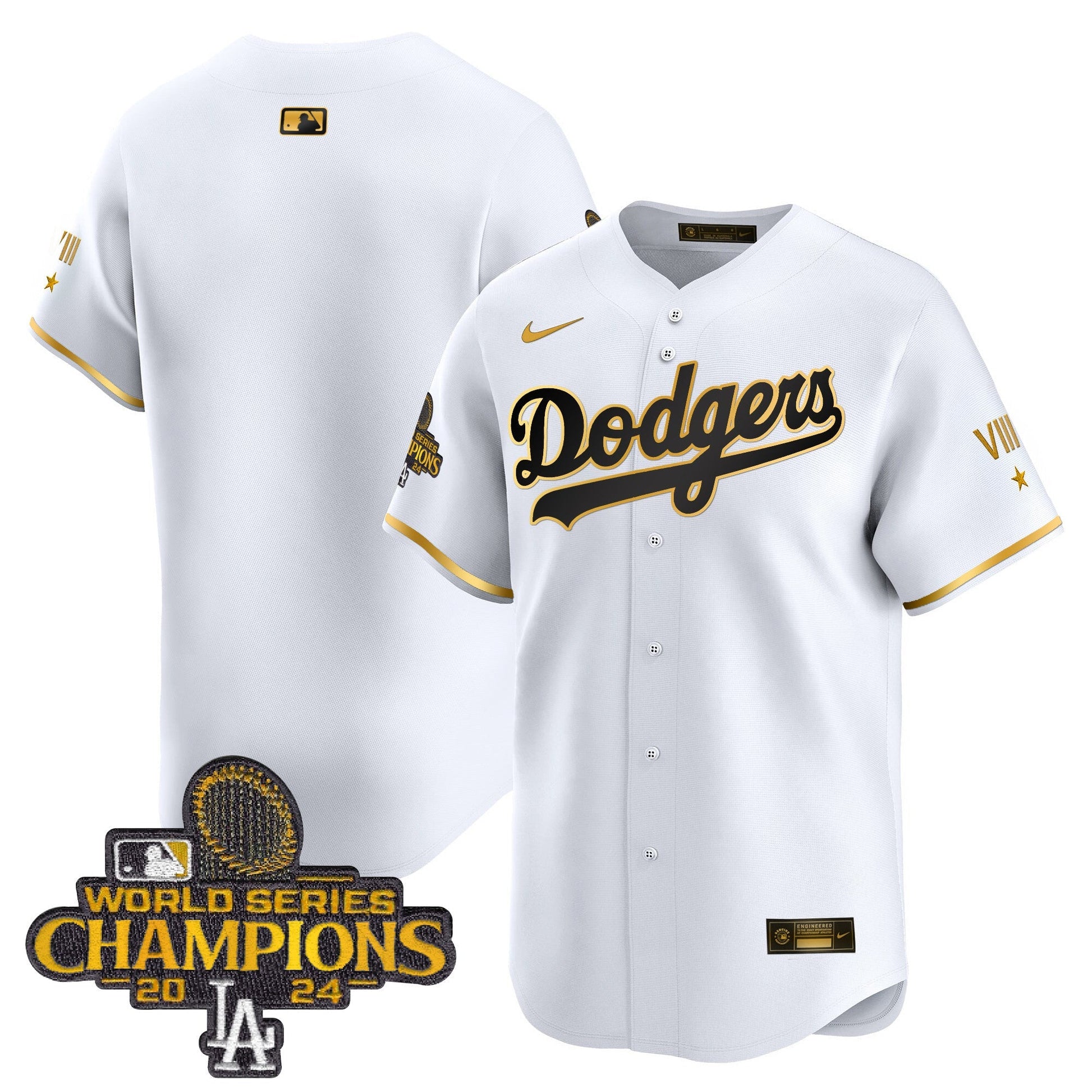 Men's Dodgers 2024 World Series Champions Gold Trim Vapor Premier Limited Jersey - All Stitched
