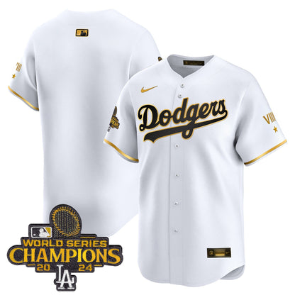 Men's Dodgers 2024 World Series Champions Gold Trim Vapor Premier Limited Jersey - All Stitched