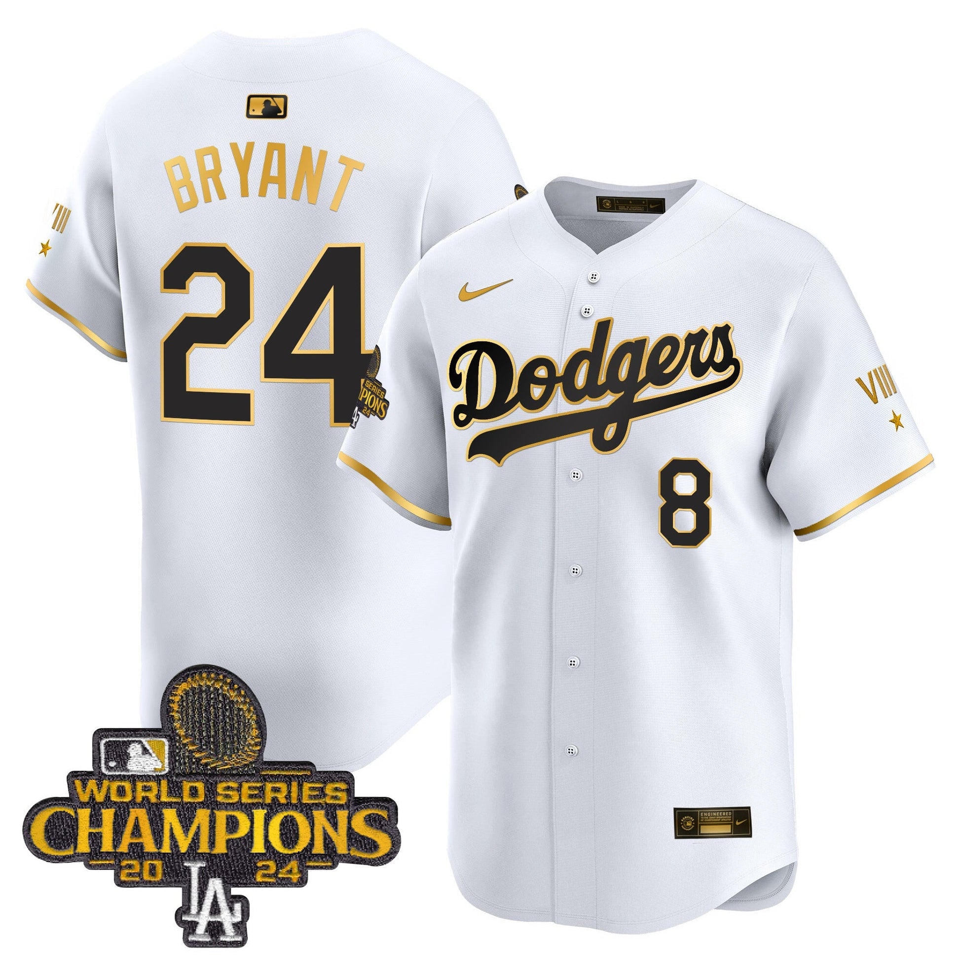 Men's Dodgers 2024 World Series Champions Gold Trim Vapor Premier Limited Jersey - All Stitched