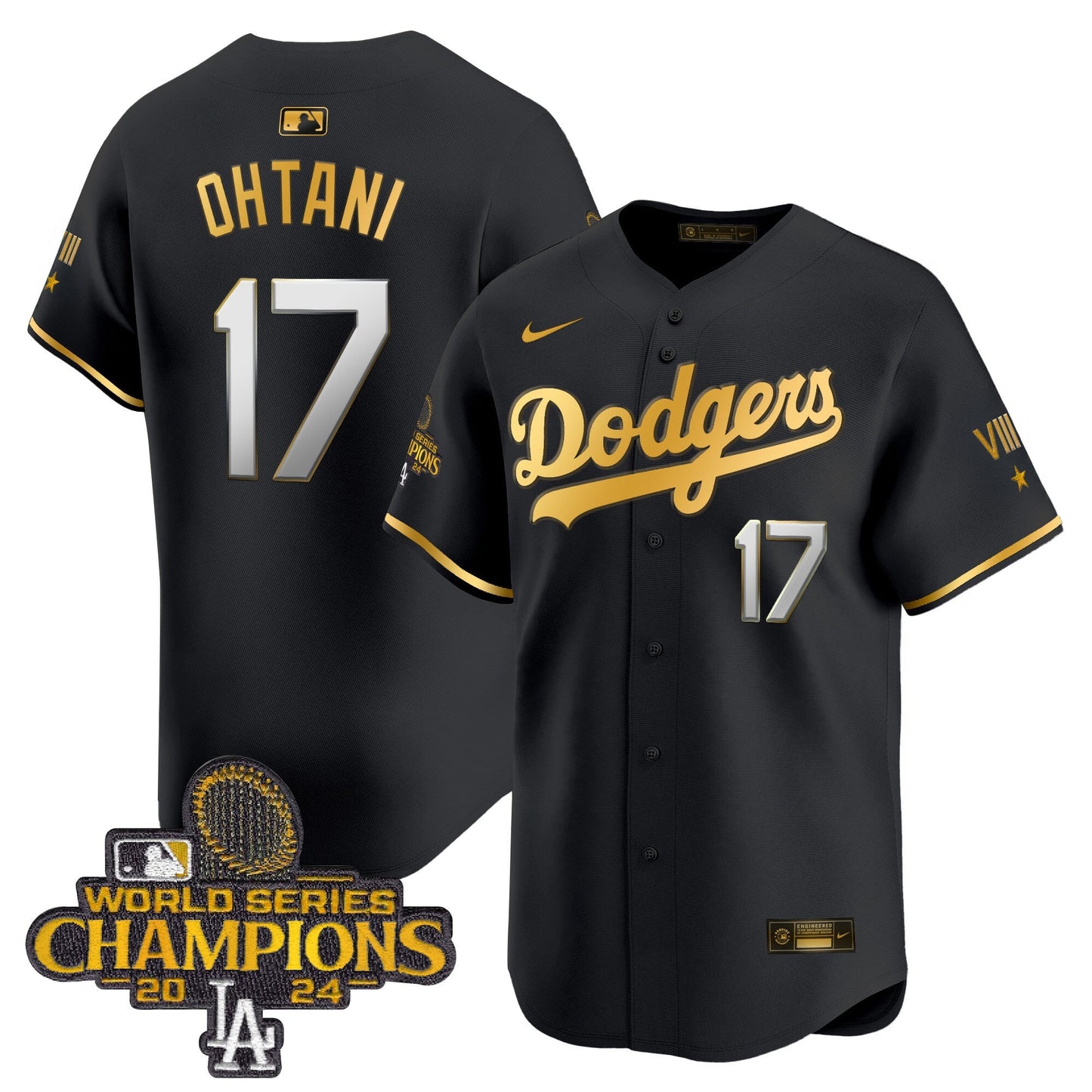 Men's Dodgers 2024 World Series Champions Gold Trim Vapor Premier Limited Jersey - All Stitched