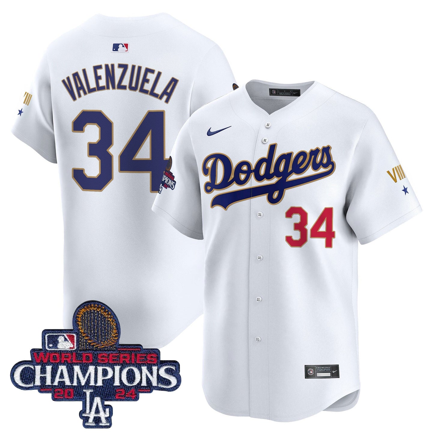 Men's Dodgers 2024 World Series Champions Gold Trim Vapor Premier Limited Jersey - All Stitched