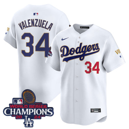 Men's Dodgers 2024 World Series Champions Gold Trim Vapor Premier Limited Jersey - All Stitched