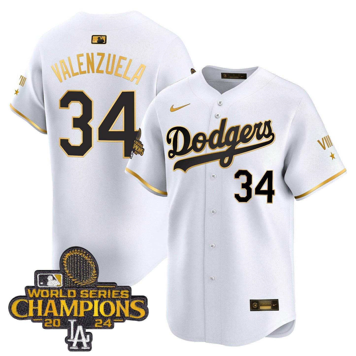 Men's Dodgers 2024 World Series Champions Gold Trim Vapor Premier Limited Jersey - All Stitched