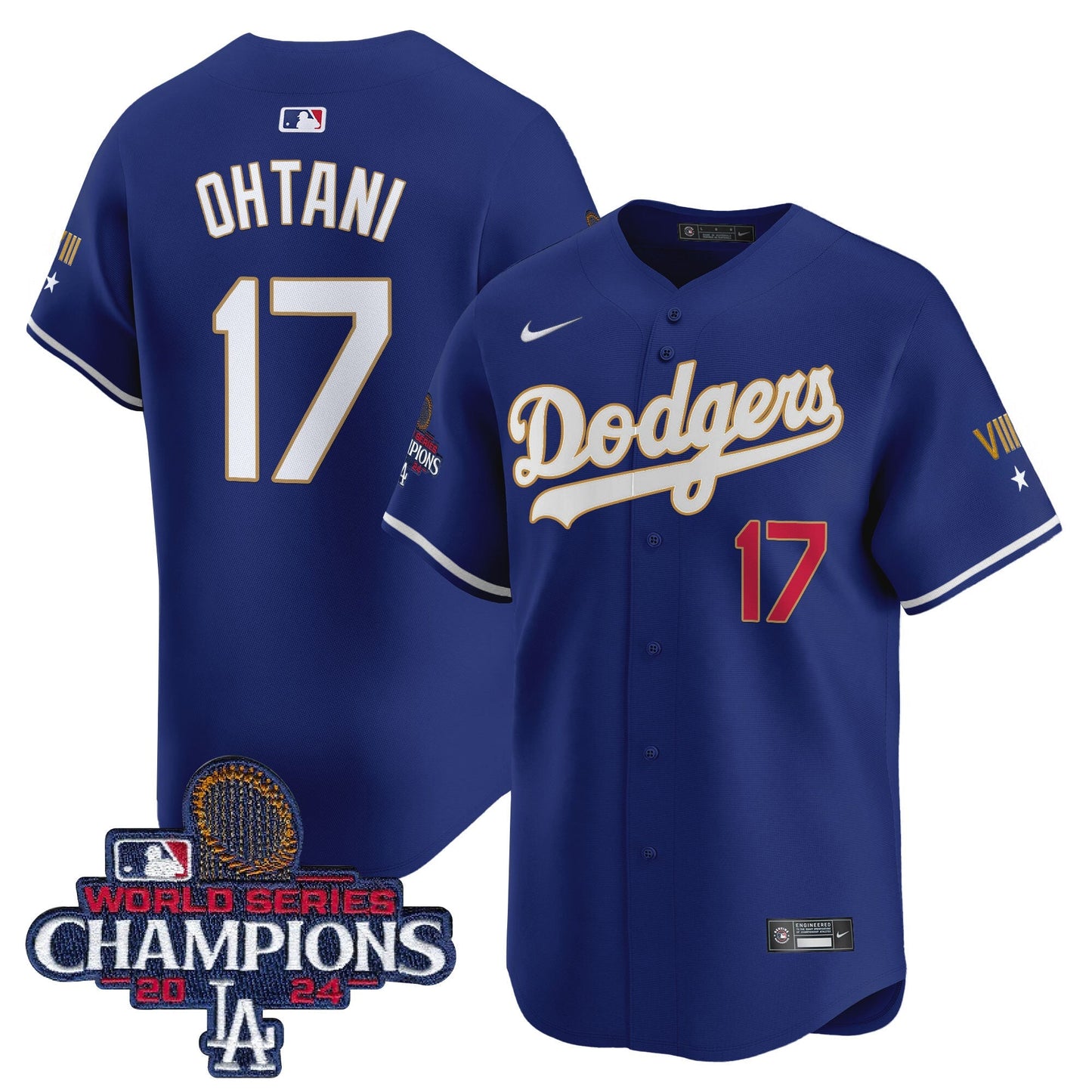 Men's Dodgers 2024 World Series Champions Gold Trim Vapor Premier Limited Jersey - All Stitched