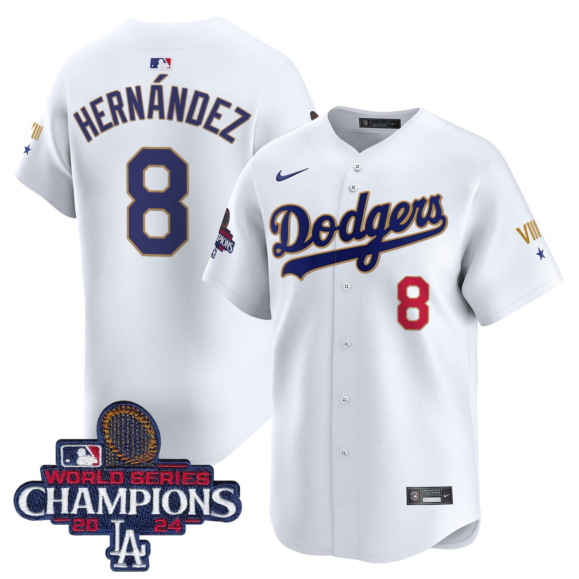 Men's Dodgers 2024 World Series Champions Gold Trim Vapor Premier Limited Jersey - All Stitched