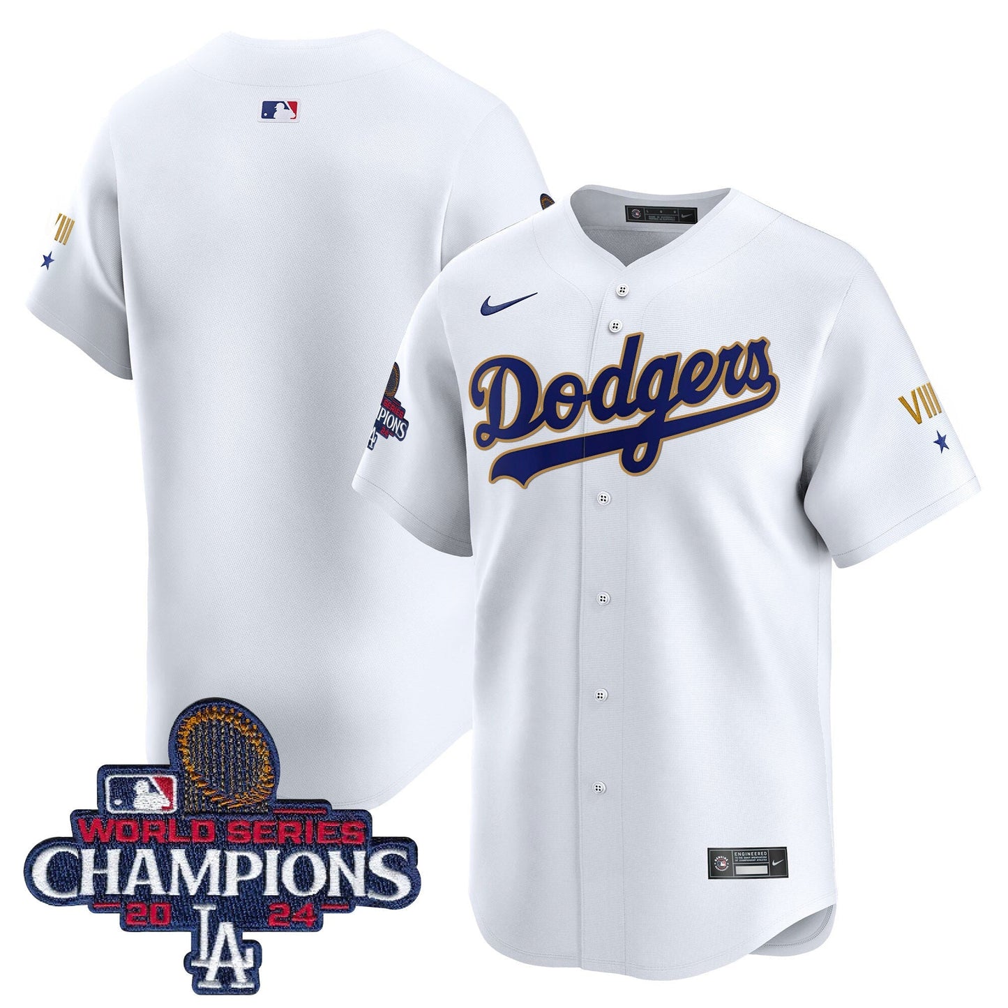 Men's Dodgers 2024 World Series Champions Gold Trim Vapor Premier Limited Jersey - All Stitched