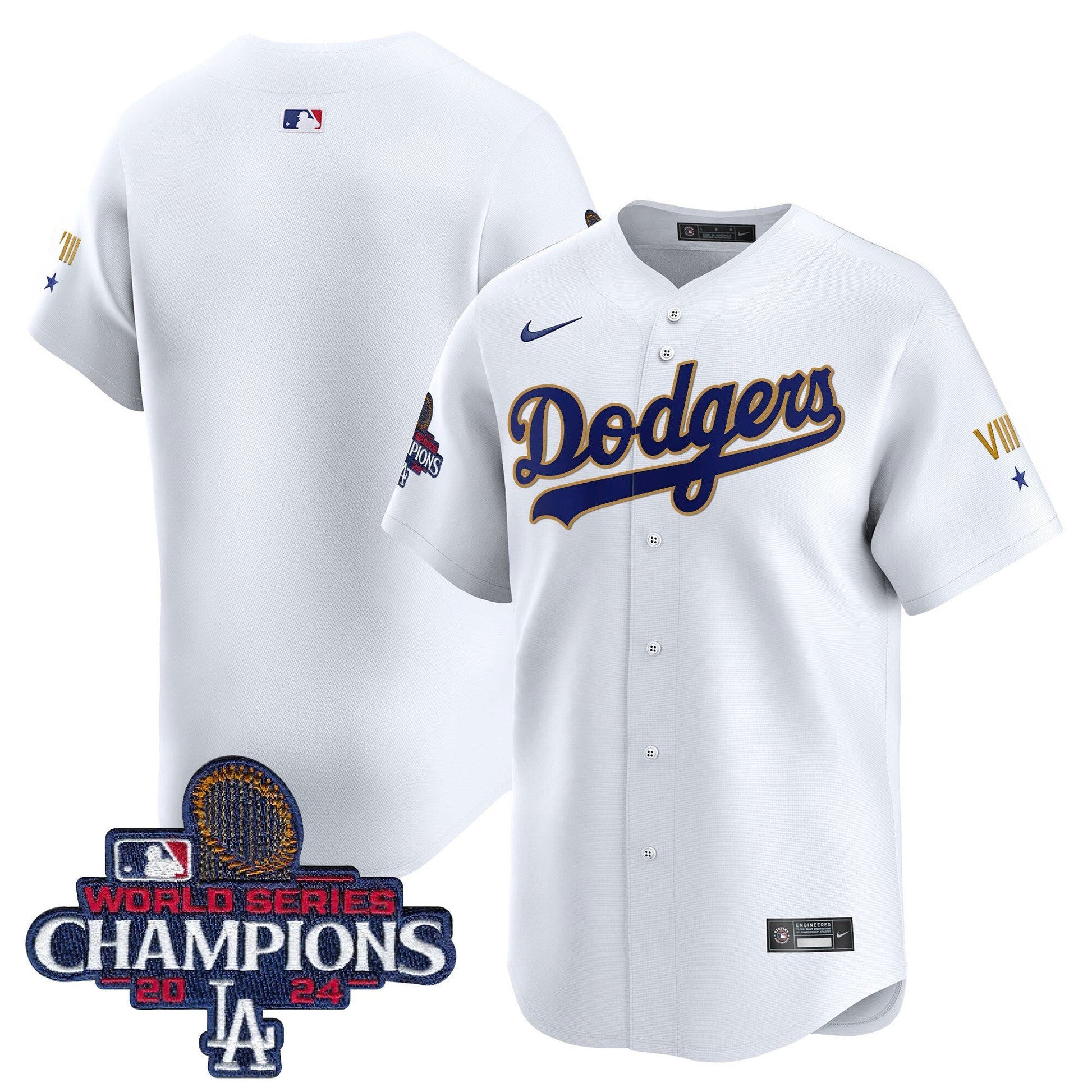 Men's Dodgers 2024 World Series Champions Gold Trim Vapor Premier Limited Jersey - All Stitched