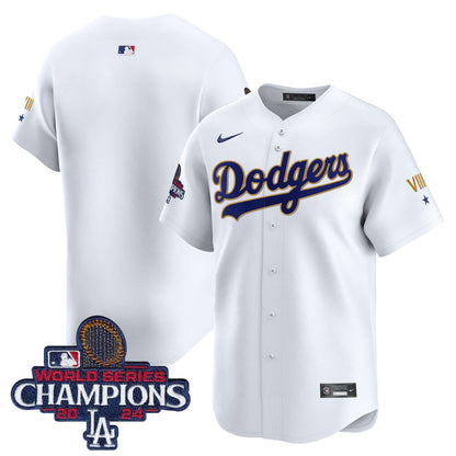 Men's Dodgers 2024 World Series Champions Gold Trim Vapor Premier Limited Jersey - All Stitched