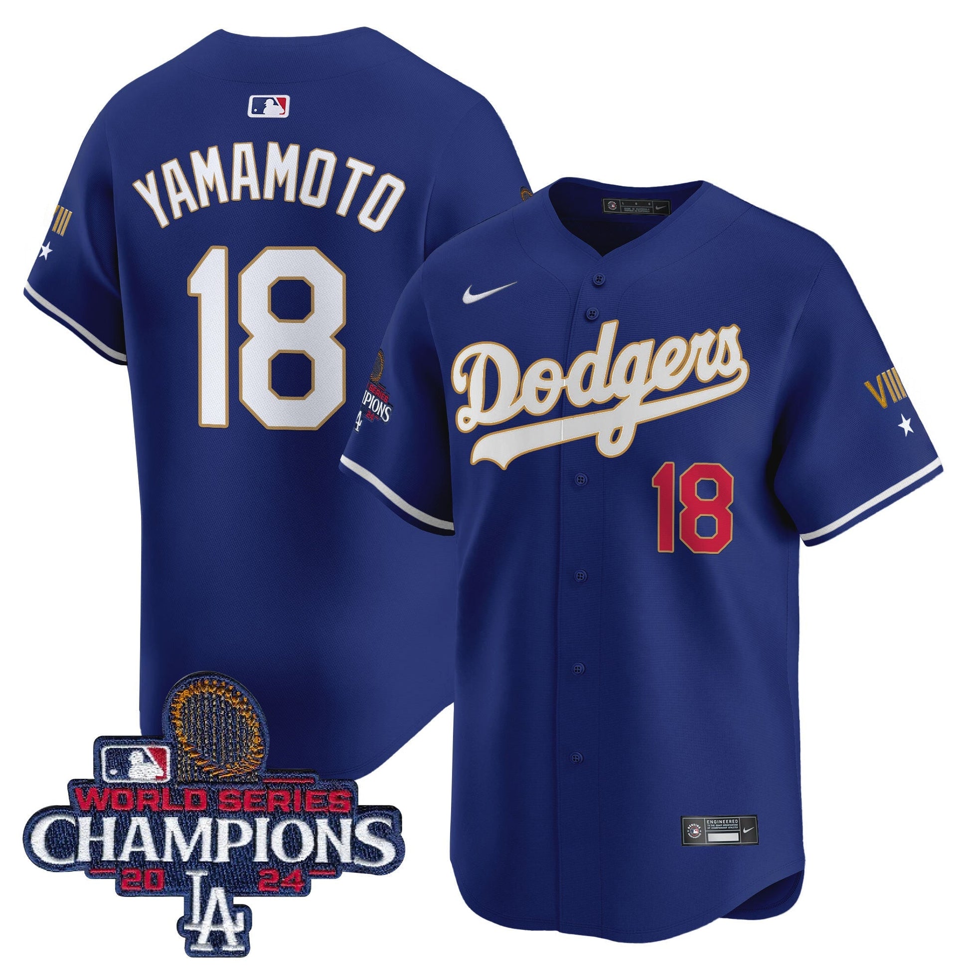 Men's Dodgers 2024 World Series Champions Gold Trim Vapor Premier Limited Jersey - All Stitched