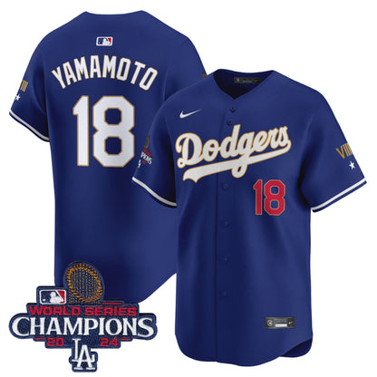 Men's Dodgers 2024 World Series Champions Gold Trim Vapor Premier Limited Jersey - All Stitched