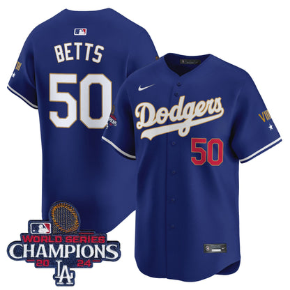 Men's Dodgers 2024 World Series Champions Gold Trim Vapor Premier Limited Jersey - All Stitched
