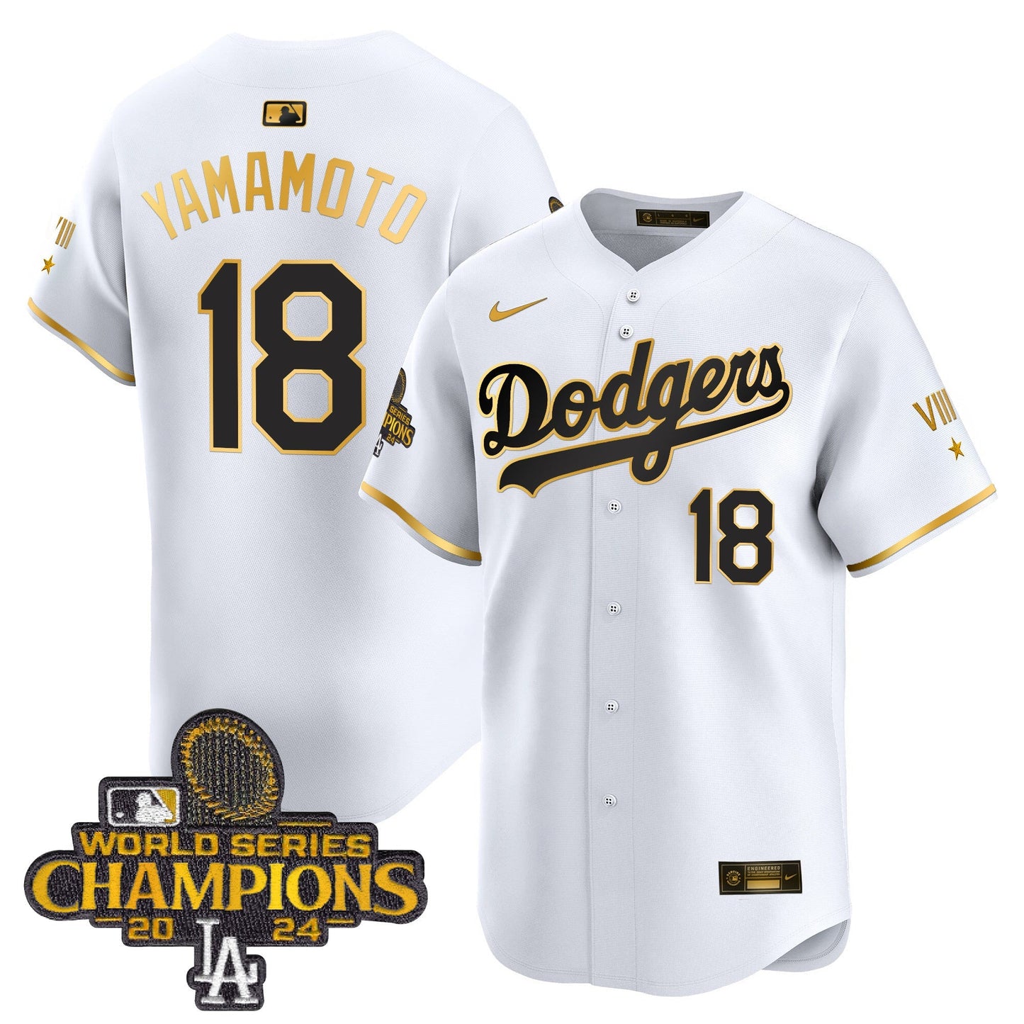 Men's Dodgers 2024 World Series Champions Gold Trim Vapor Premier Limited Jersey - All Stitched