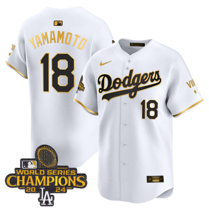 Men's Dodgers 2024 World Series Champions Gold Trim Vapor Premier Limited Jersey - All Stitched
