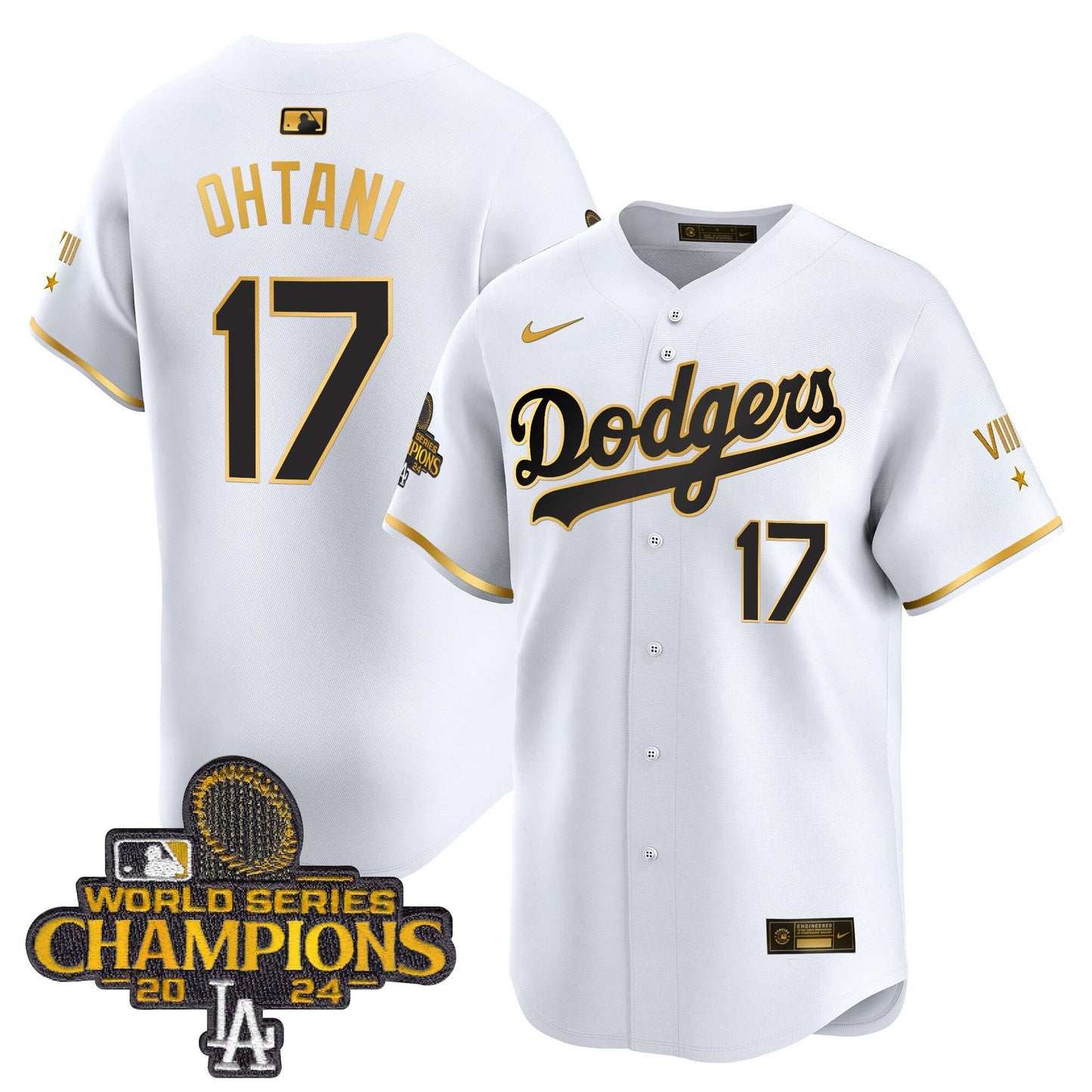 Men's Dodgers 2024 World Series Champions Gold Trim Vapor Premier Limited Jersey - All Stitched