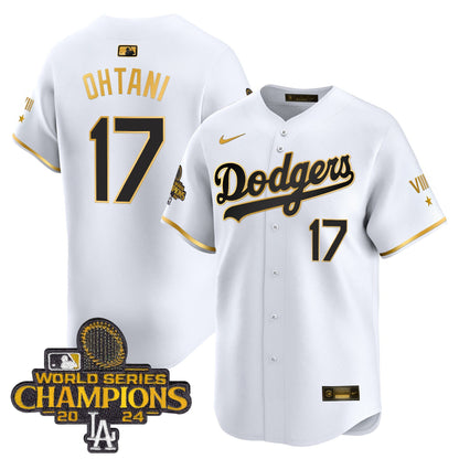 Men's Dodgers 2024 World Series Champions Gold Trim Vapor Premier Limited Jersey - All Stitched