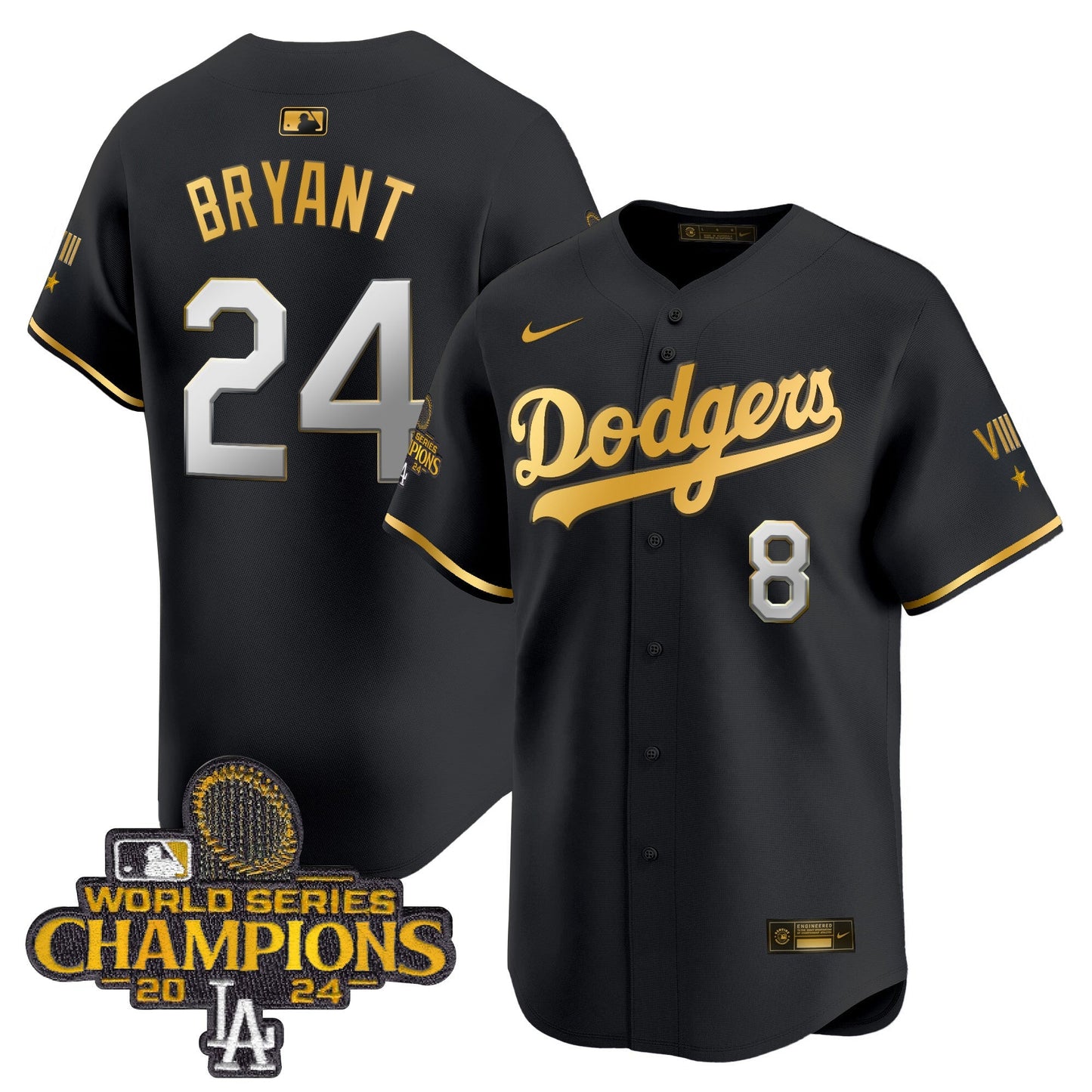 Men's Dodgers 2024 World Series Champions Gold Trim Vapor Premier Limited Jersey - All Stitched