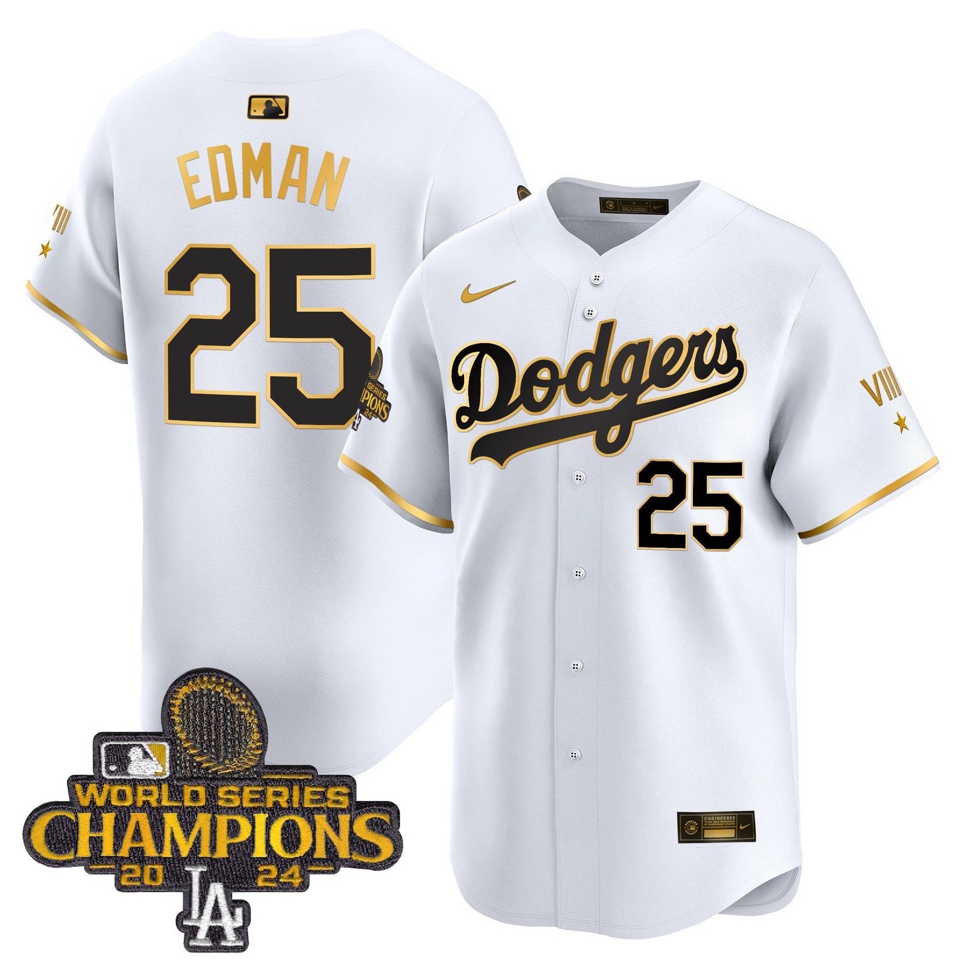 Men's Dodgers 2024 World Series Champions Gold Trim Vapor Premier Limited Jersey - All Stitched