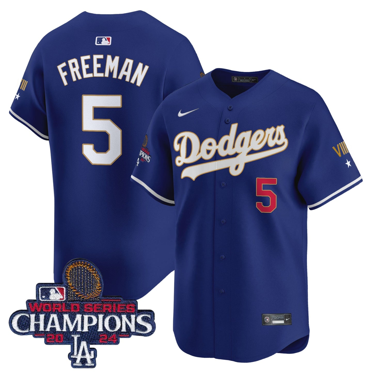 Men's Dodgers 2024 World Series Champions Gold Trim Vapor Premier Limited Jersey - All Stitched