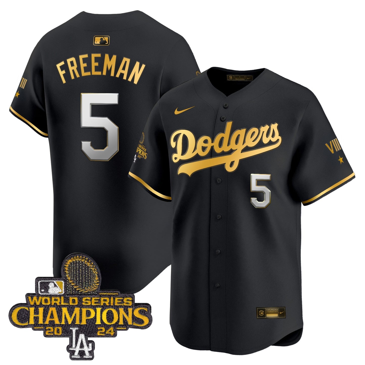 Men's Dodgers 2024 World Series Champions Gold Trim Vapor Premier Limited Jersey - All Stitched