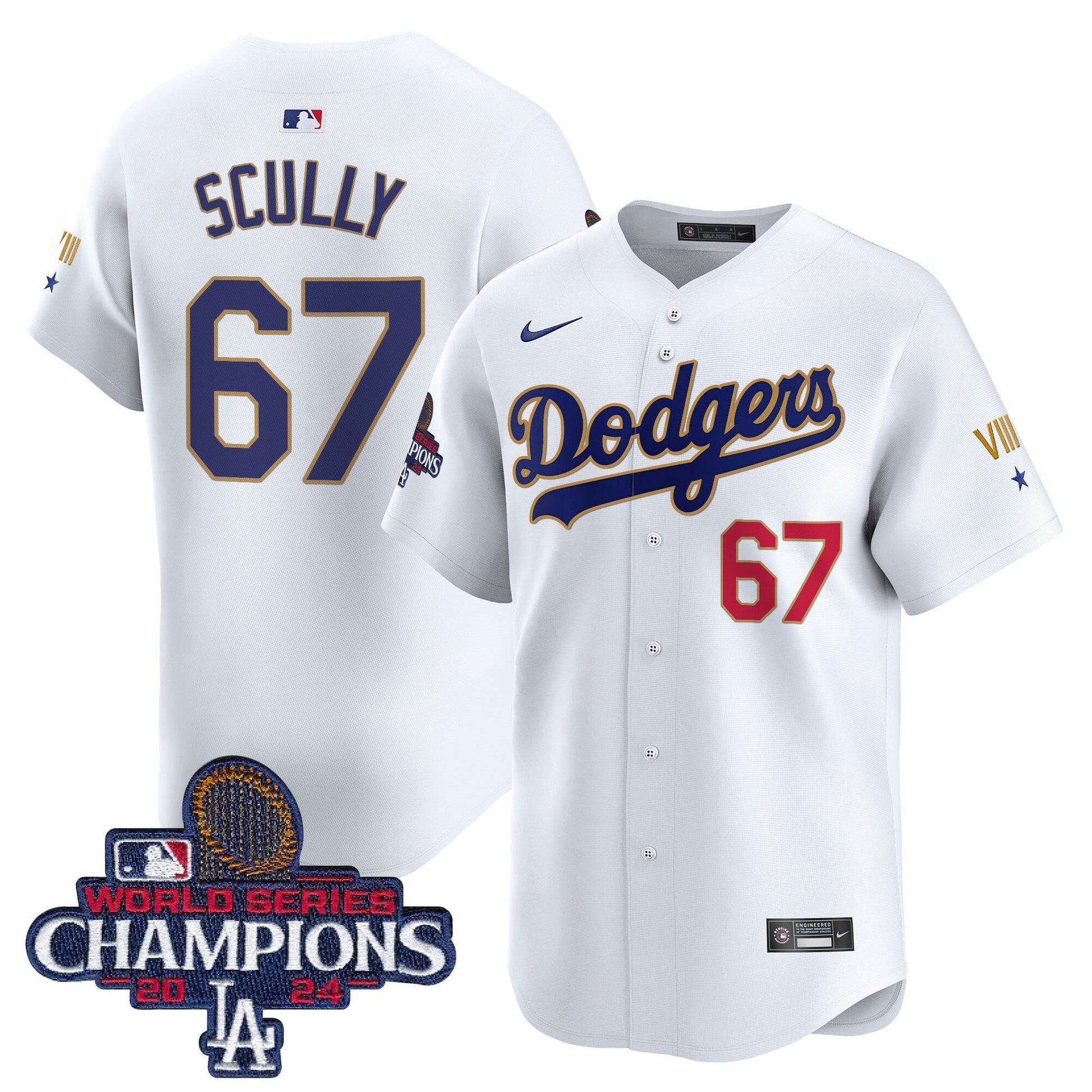 Men's Dodgers 2024 World Series Champions Gold Trim Vapor Premier Limited Jersey - All Stitched