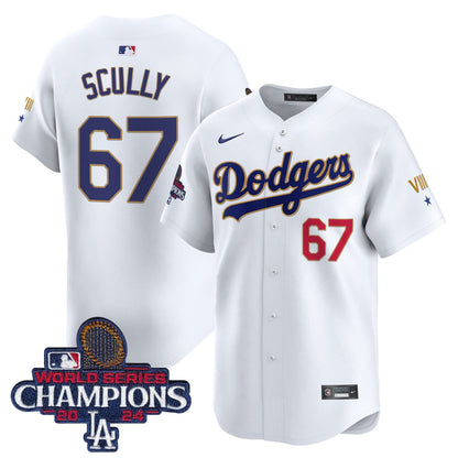 Men's Dodgers 2024 World Series Champions Gold Trim Vapor Premier Limited Jersey - All Stitched