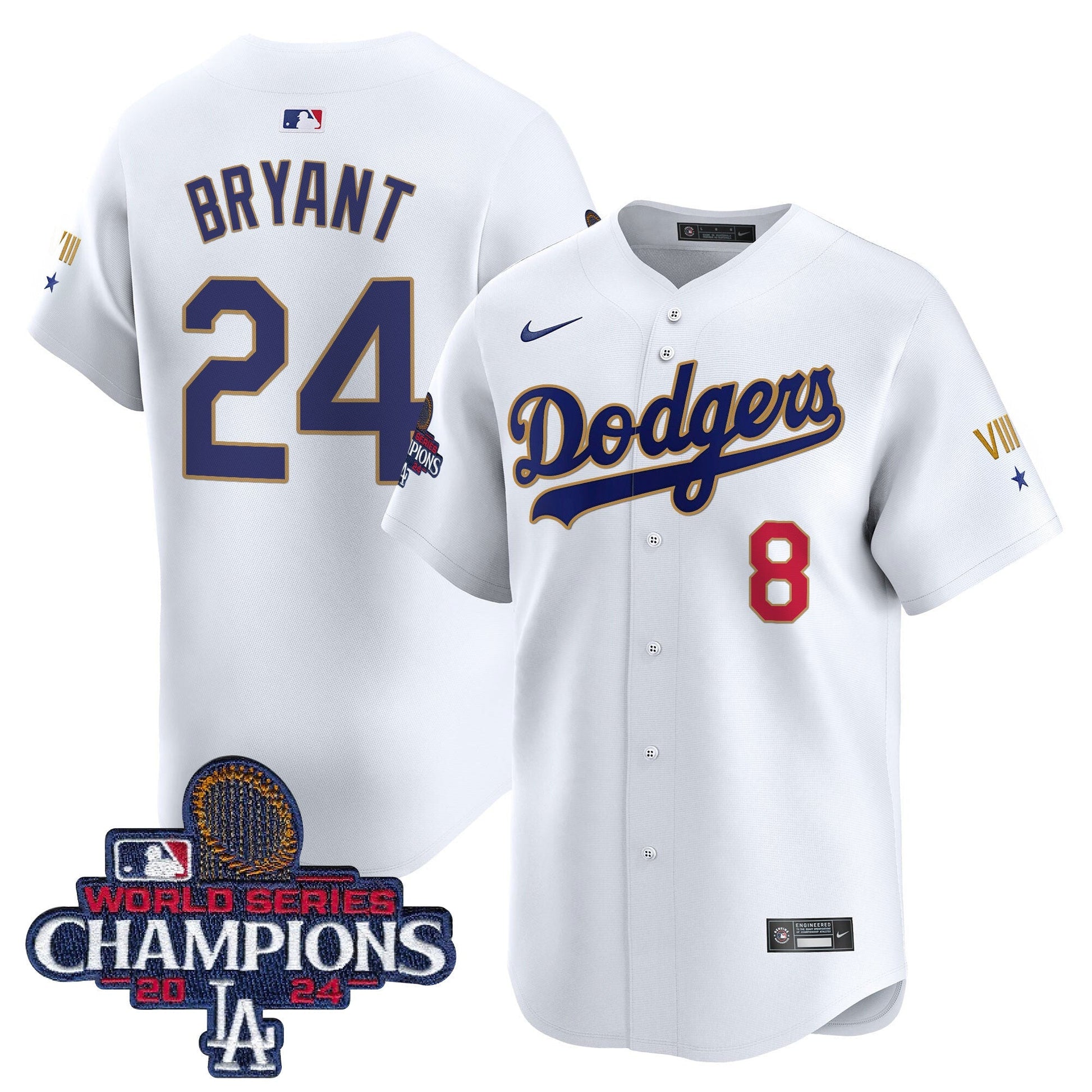 Men's Dodgers 2024 World Series Champions Gold Trim Vapor Premier Limited Jersey - All Stitched