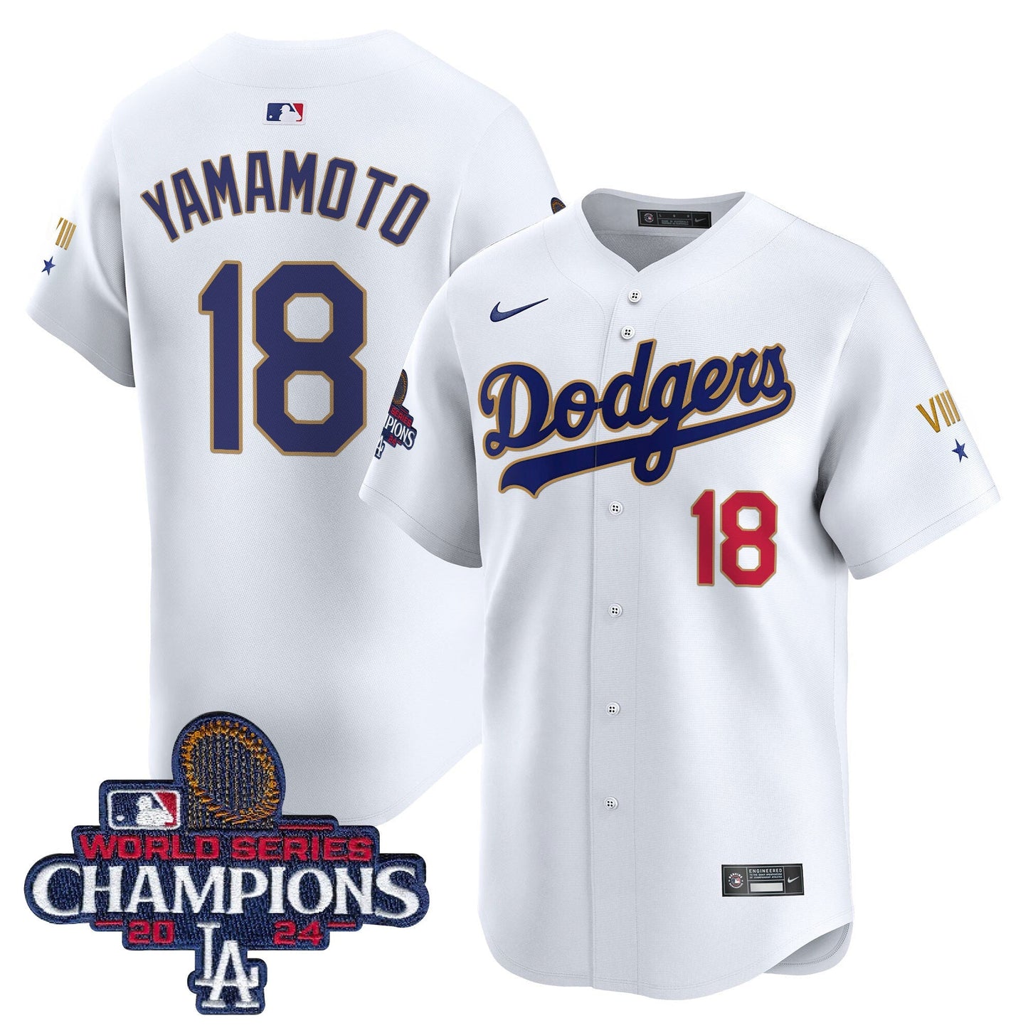 Men's Dodgers 2024 World Series Champions Gold Trim Vapor Premier Limited Jersey - All Stitched
