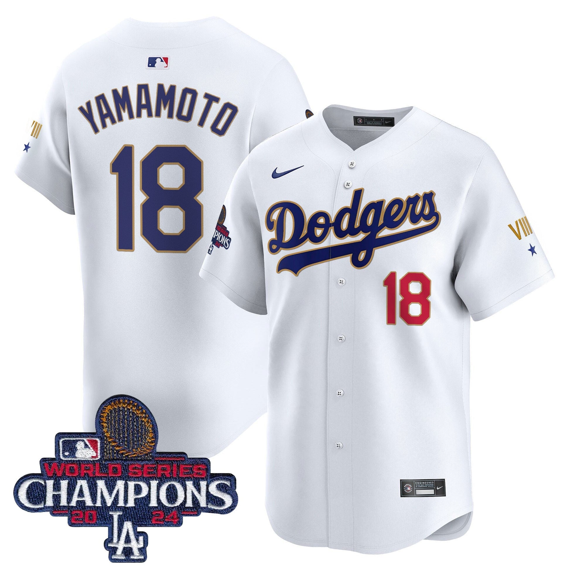 Men's Dodgers 2024 World Series Champions Gold Trim Vapor Premier Limited Jersey - All Stitched