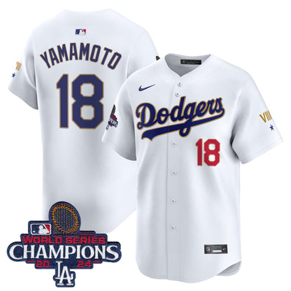 Men's Dodgers 2024 World Series Champions Gold Trim Vapor Premier Limited Jersey - All Stitched