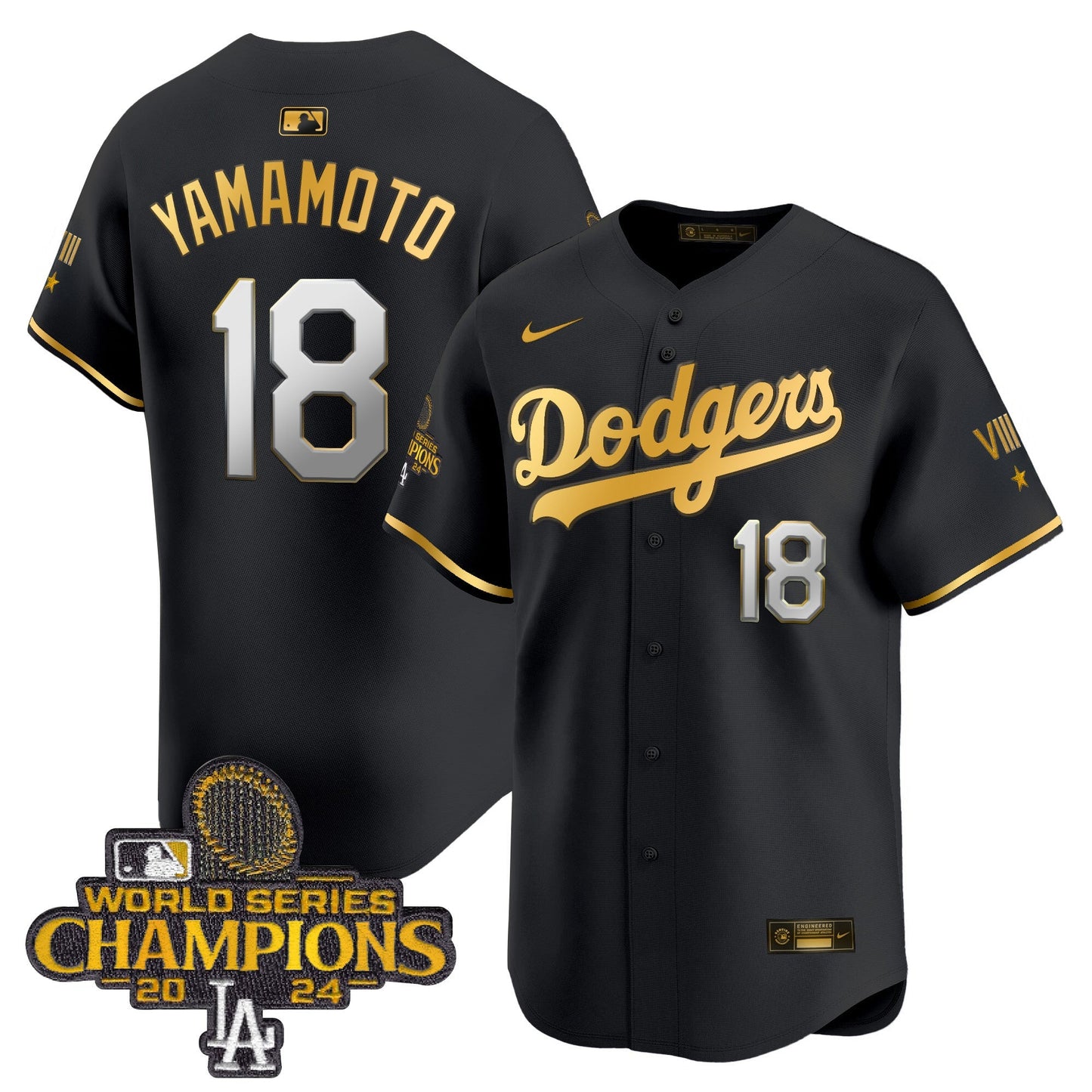 Men's Dodgers 2024 World Series Champions Gold Trim Vapor Premier Limited Jersey - All Stitched
