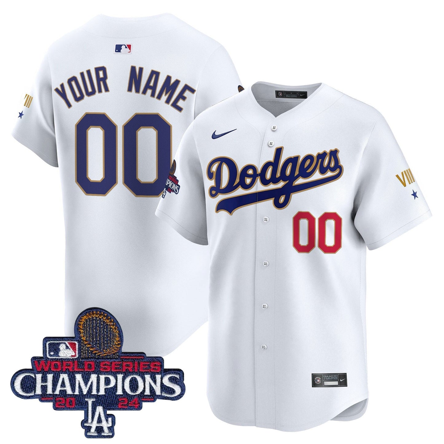 Dodgers 2024 World Series Champions Gold Trim Vapor Premier Limited Custom Jersey - All Stitched