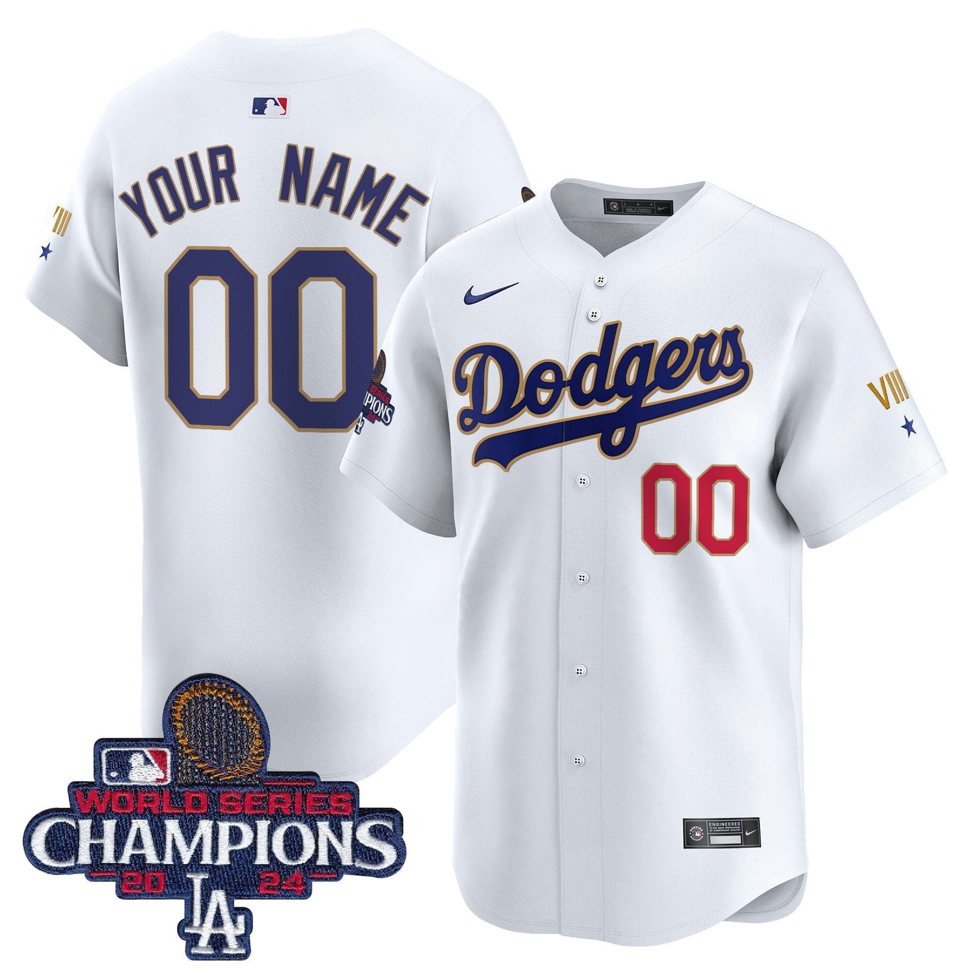 Dodgers 2024 World Series Champions Gold Trim Vapor Premier Limited Custom Jersey - All Stitched