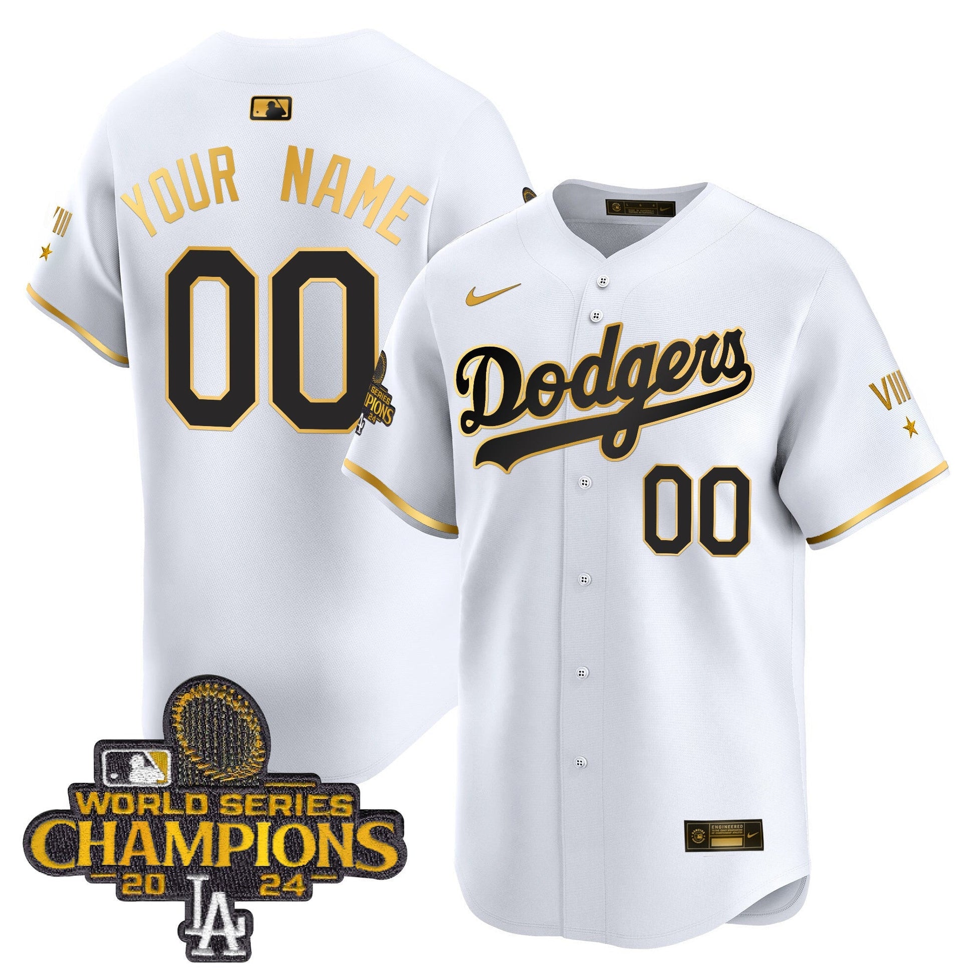 Dodgers 2024 World Series Champions Gold Trim Vapor Premier Limited Custom Jersey - All Stitched