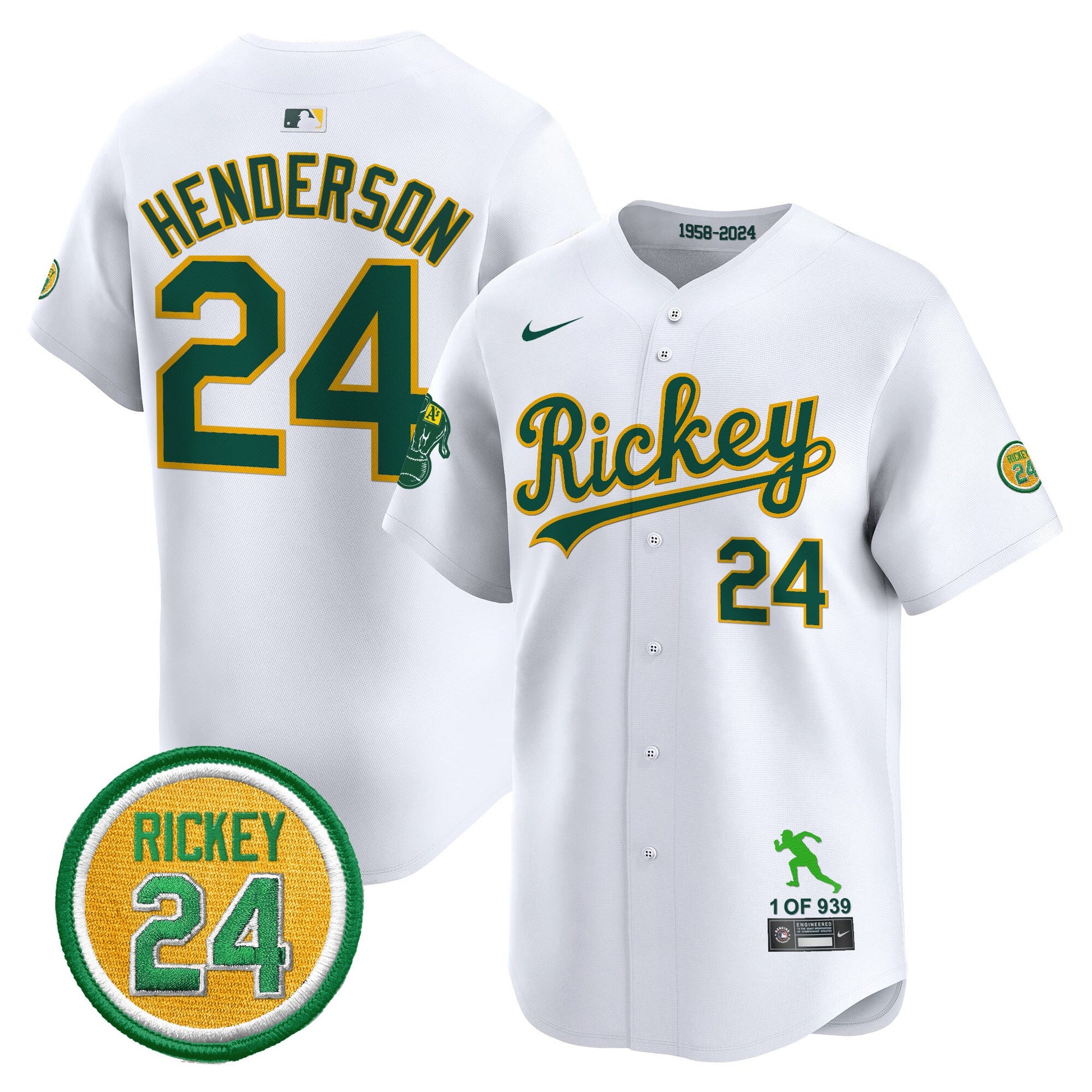 Men's Oakland Athletics Rickey Tribute style Vapor Premier Limited Jersey - All Stitched