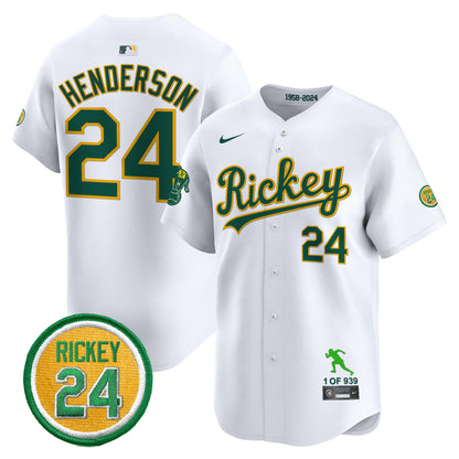 Men's Oakland Athletics Rickey Tribute style Vapor Premier Limited Jersey - All Stitched
