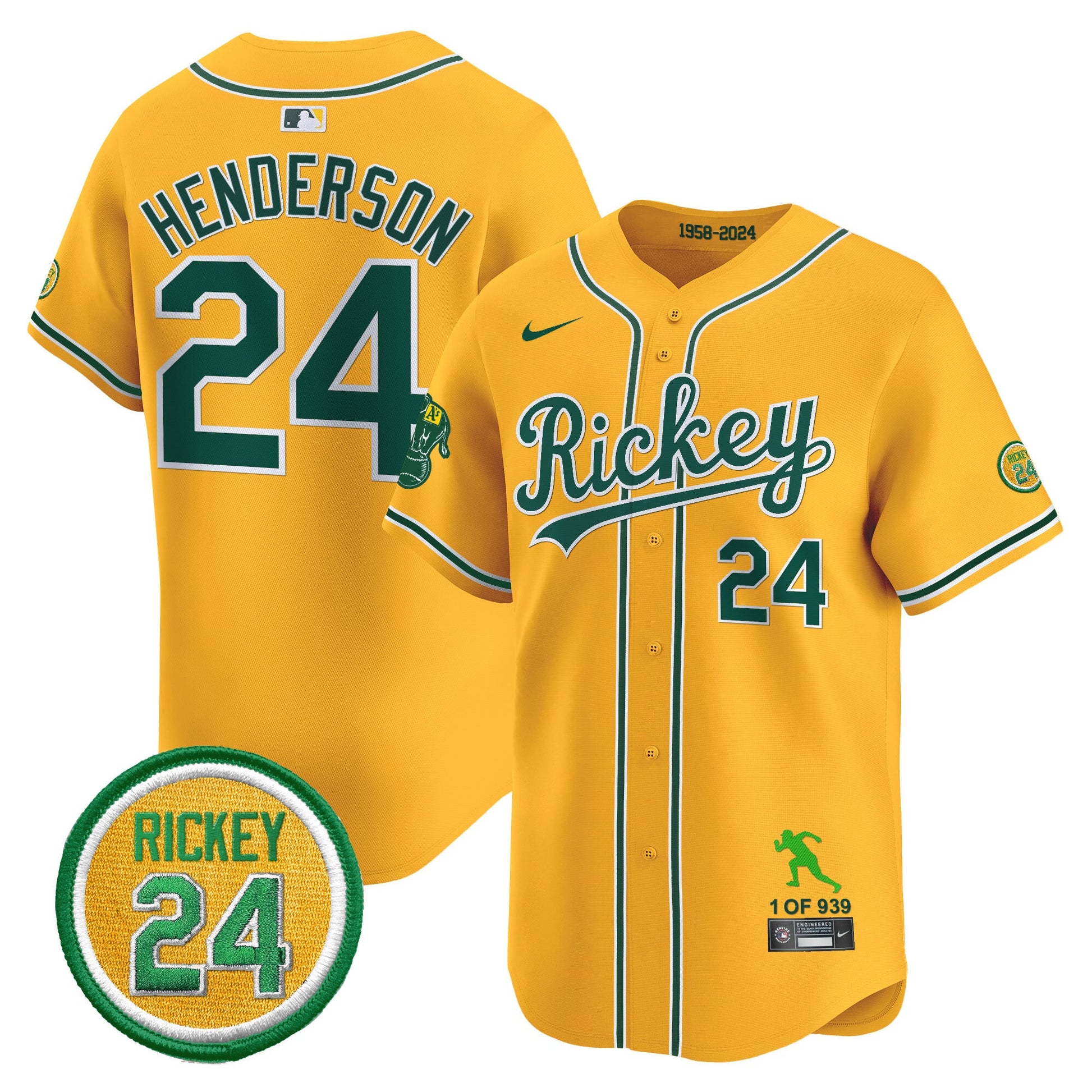 Men's Oakland Athletics Rickey Tribute style Vapor Premier Limited Jersey - All Stitched