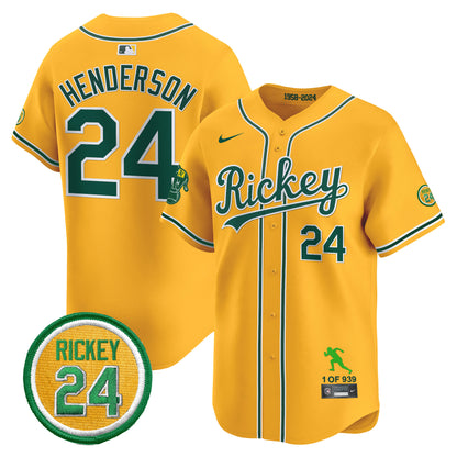 Men's Oakland Athletics Rickey Tribute style Vapor Premier Limited Jersey - All Stitched