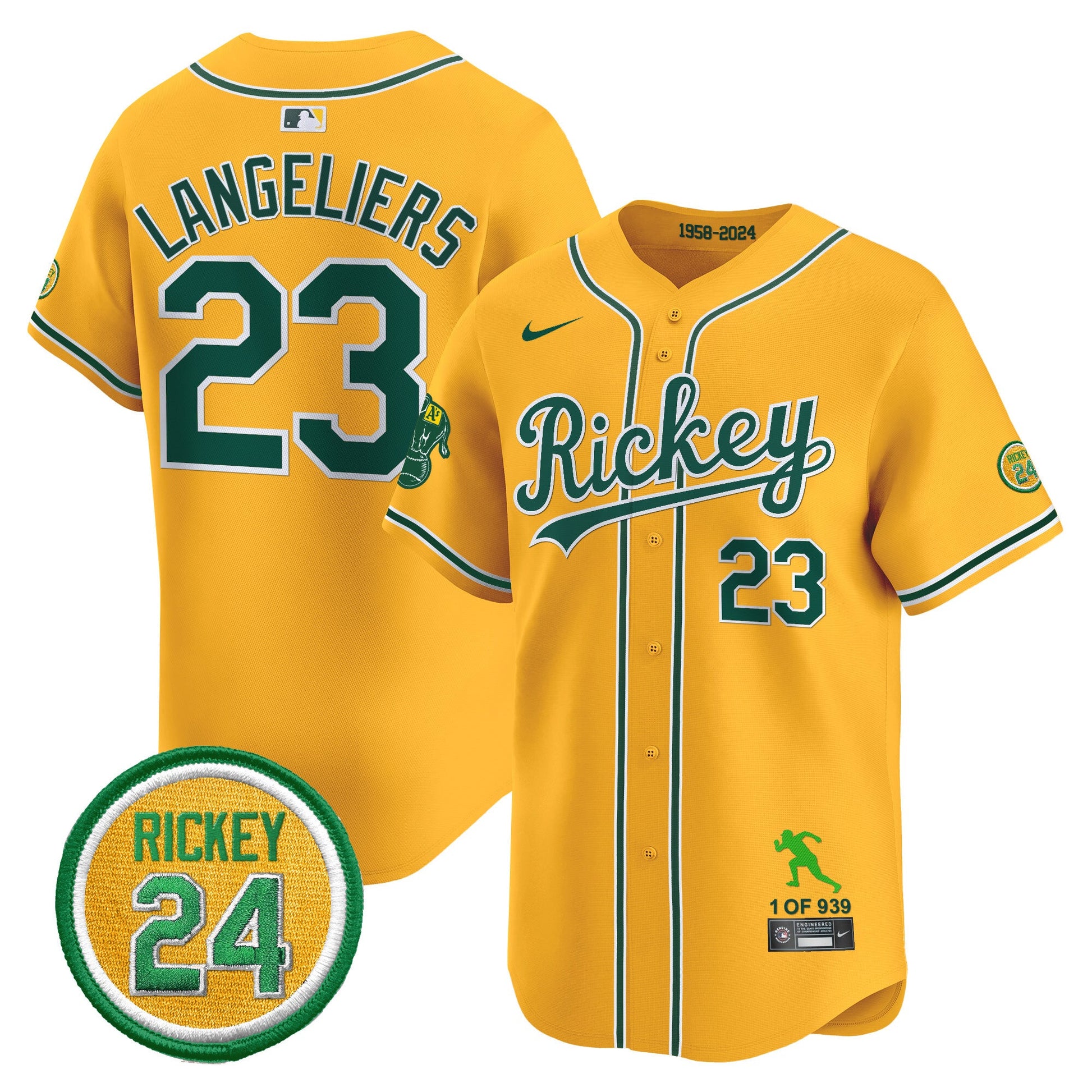 Men's Oakland Athletics Rickey Tribute style Vapor Premier Limited Jersey - All Stitched