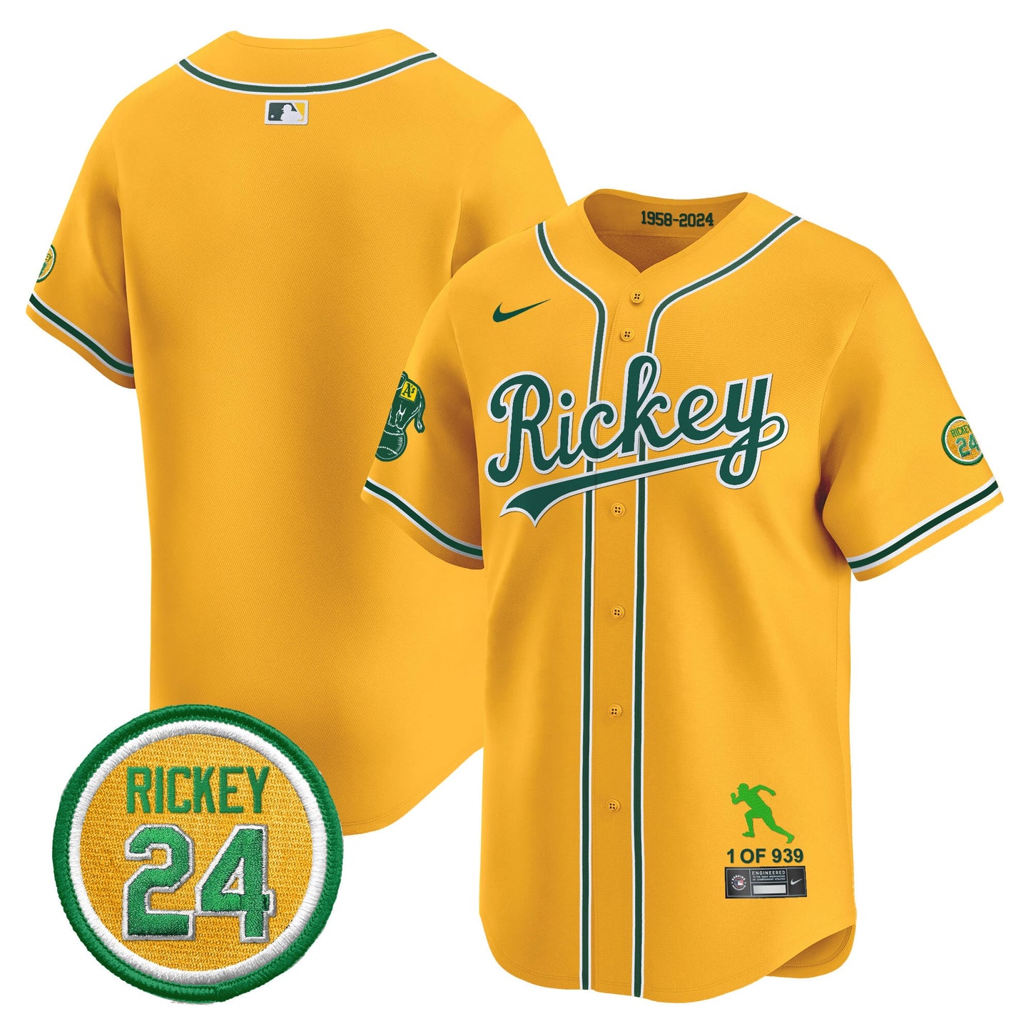 Men's Oakland Athletics Rickey Tribute style Vapor Premier Limited Jersey - All Stitched